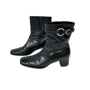 Vintage Coach Leder Stiefeletten Damen eckige Zehenpartie Schnalle Größe 6,5 schwarz - Bild 1 von 8