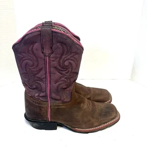 Botas vaqueras Dan Post para niñas talla 5D púrpura punta cuadrada occidental - Imagen 1 de 8