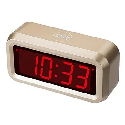 Будильник для спальни, светодиодные цифровые часы на батарейках маленький настенный золотистый - Изображение 1 из 4