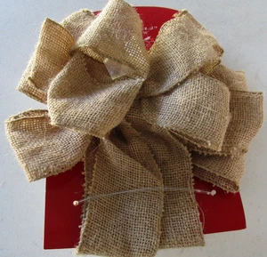 New Christmas Bow Burlap Fabric Jute Fibers Approx 9 inches - Picture 1 of 3