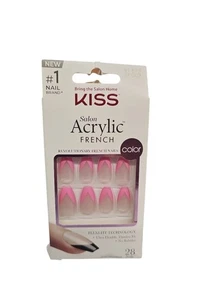KISS Salon Acrylic, French Color SFO03,Medium, Coffin 28 Nails + Glue - Pink - Picture 1 of 1