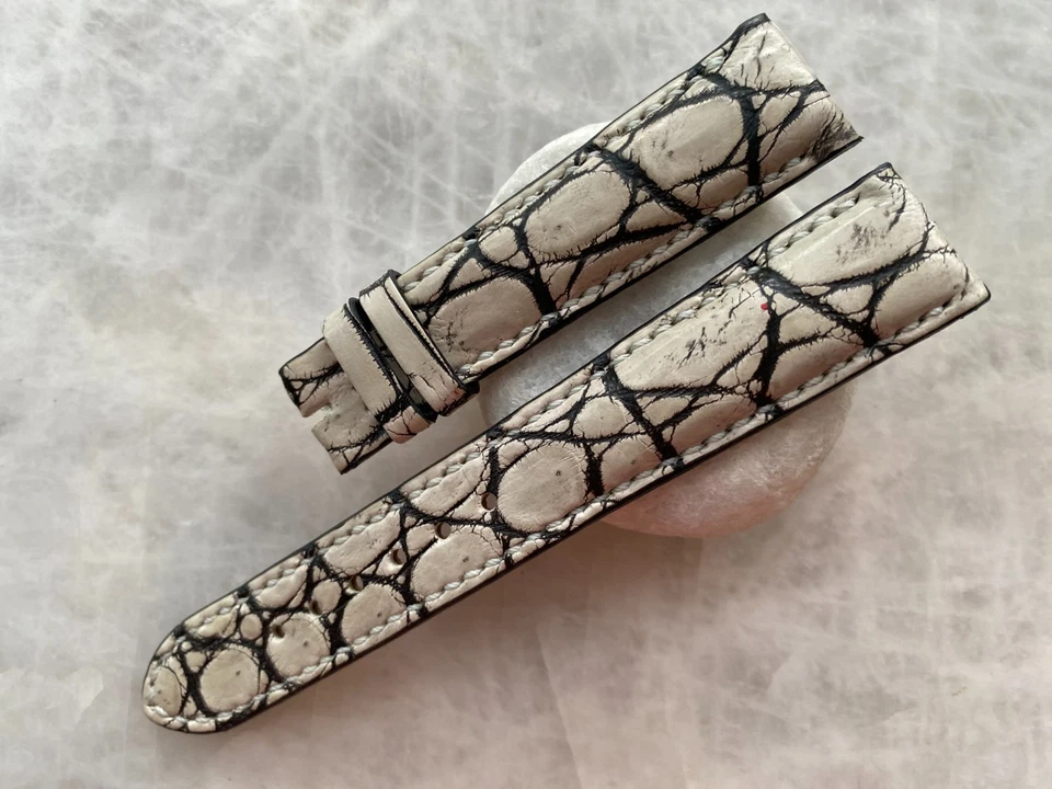Correa de reloj de cuero con estampado de cocodrilo cocodrilo cocodrilo blanco roto 19 mm/16 mm Foto 1 de 1