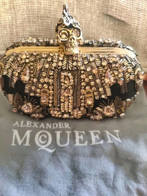 $3750 Retail ALEXANDER MCQUEEN Mesh Satin Crystal Embellished Box Clutch Gold - Image 1 of 4