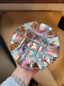 Pretty Purple Dugan Carnival Glass Grapevine Lattice Pattern Bowl - Picture 1 of 12