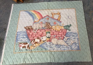 Vtg Rare Noah's Ark Princess Fabrics Inc. Baby Quilt Quilted Panel #421 - Picture 1 of 2