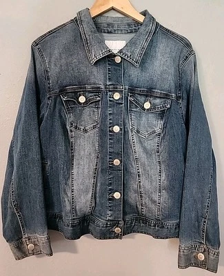 'Celebrity Pink' Stretchy Denim Jean Jacket Aimee Womens Sz 3X Faded - Image 1 of 4