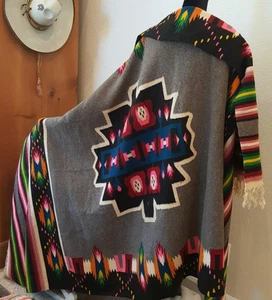 SELTENE Vintage mexikanische Decke Zapotekenteppich SOUTHWESTERN weiche Wolle (4 Fuß x 7,25 Fuß + 4 Zoll Frng) - Bild 1 von 15