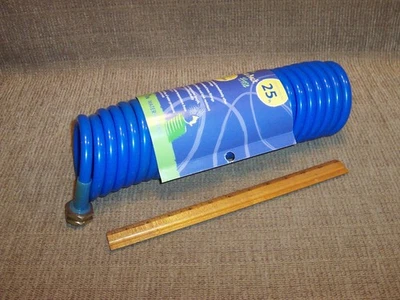 25' Coiled "Bounce Back" Garden Water Hose 1/2" O.D. Yard Boat Flowerbed Tool - Image 1 of 4
