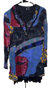 Kaktus Kleid Abstrakt Artsy Boho Langarm Crinkle Stufen M Gefüttert V-Ausschnitt - Bild 1 von 10