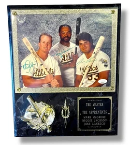Mark McGwire Jose Canseco Reggie Jackson Signed Photo in Plaque w/ JSA Cert - Picture 1 of 2