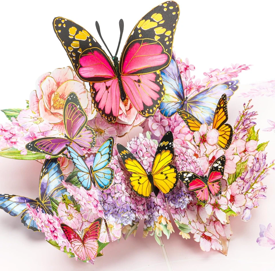 Birthday Card,Butterfly Pop up Card with Gold-Embossed Wings,3D Greeting Cards f - Image 1 of 4