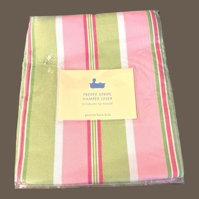 NEW Pottery Barn Kids Preppy Hamper Liner Pink/green/white 100% Cotton - Image 1 of 4