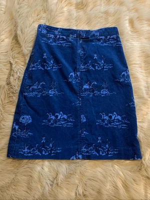 LILY PULITZER "Tally Ho" Blue Corduroy Skirt  Horseback Equestrian Tapestry Houn - Image 1 of 4