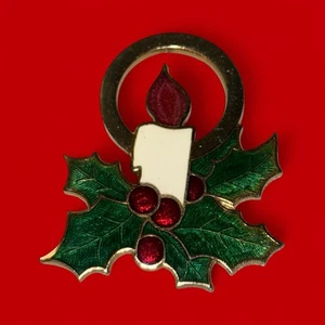 Vintage Feiertag Kerzen Anstecknadel Brosche goldfarben gefüttert Kanten Krone Logo von Trifari - Bild 1 von 7