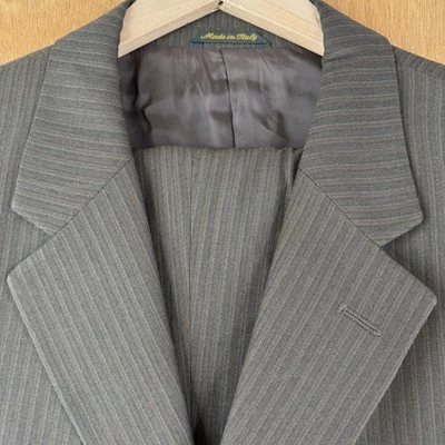 Principe Suit Mens 44L Green Brown Pinstripe 3 Button 100% Wool Italy 38x28 - Image 1 of 4