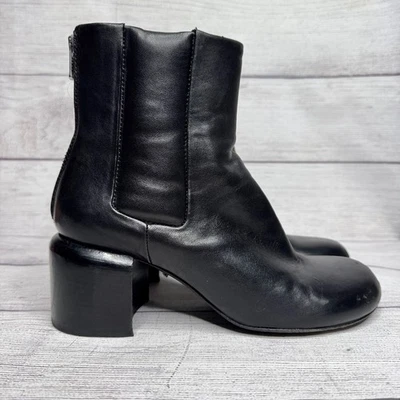 Botas de tornozelo Officine Creative couro preto com zíper salto bloco feitas na Itália tamanho 38 - Imagem 1 de 4