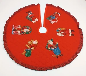 Vintage Christmas Tree Skirt Quilted Santa Red Cranston Fabric completed 36" - Picture 1 of 9
