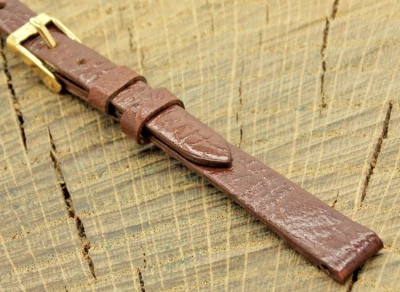 Correa de reloj de cuero vintage NOS sin usar con hebilla de tono dorado 8 mm Bulova Accutron Foto 1 de 4