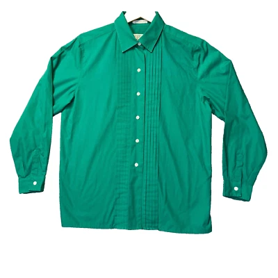Vintage Orvis Button Up Womens 10 M L Kelly Green Pleated Top Casual Blouse - Image 1 of 4