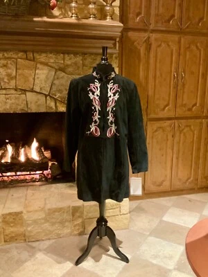 "PAMELA MCCOY" 软麂皮绒全衬里外套 带刺绣细节 尺寸 L FABULOUS! — 第 1/4 张图片