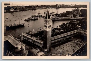 Postcard Venice Italy Panorama On The Fly Boats Steamers Real Photo RPPC - Picture 1 of 2