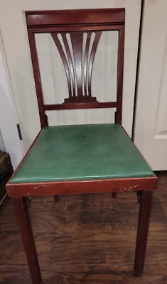 Pair of Leg O Matic Wooden Folding Chair Green Seat Cover Wood Mid-century Vtg - Image 1 of 4