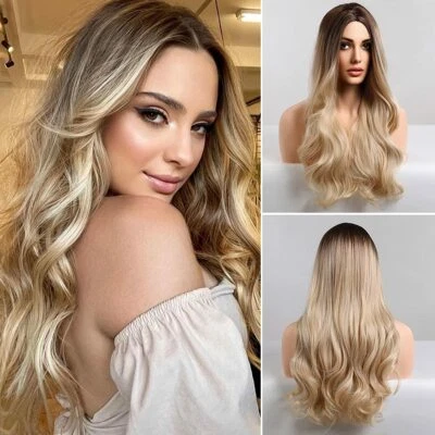 NUEVO - OMBRE 26" Largo Ondulado Ombre Marrón Rubio Peluca Sintética LC-5018 Foto 1 de 4