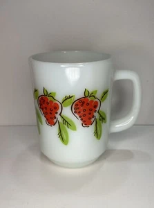 VTG Strawberry Fire King By Anchor Hocking Milk Glass Mug EUC - Picture 1 of 8