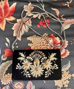 Vintage Hato Hasi Black Velvet w/Beaded Embroidery Evening Bag Purse - Picture 1 of 10