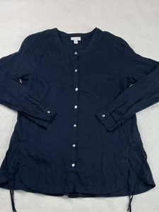 Top túnica de lino Jill Love para mujer S azul oscuro manga larga con botones corbata lateral - Imagen 1 de 9