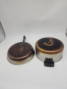 Revere Ware 4 1/2 QT  Stock Pot & 10in Skillet 1801 Copper Bottom USA - Picture 1 of 10