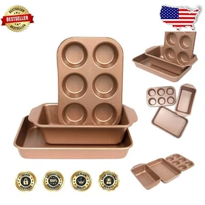Elegant Rose Gold Granite 3-Piece Bakeware Set for Toaster & Conventional Ovens - Picture 1 of 8