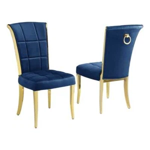 Pemberly Row 38" Velvet & Chrome Side Chair in Navy/Gold (Set of 2) - Picture 1 of 2