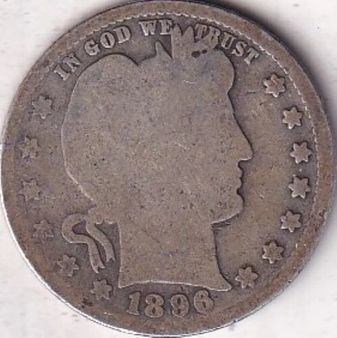 1896 SILVER Barber Quarter - G - #206 - BEAUTIFUL COLOR - BEAUTIFUL COIN Cover