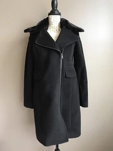 Talbots Women's Black Winter Wool Blend Long Coat Removable Faux Fur Collar Sz 4 - Picture 1 of 10