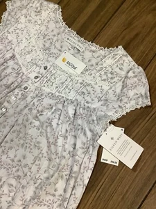 Eileen West Gown Size XS Modal Knit Cap Sleeves Knee Length White Gray Floral - Picture 1 of 8