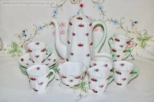RARE Art Deco Shelley China Dainty Rosebud 15426 Coffee Set Cup Pot Jug Bowl - Picture 1 of 6