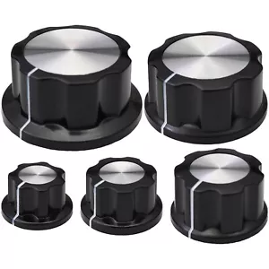 More details for silver cap large black retro fluted control knob - 6mm round hole grub screw