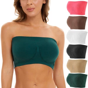 Womens Bandeau Bras Padded Strapless Seamless Bralette Bra Stretchy Tube Top US - Picture 1 of 24