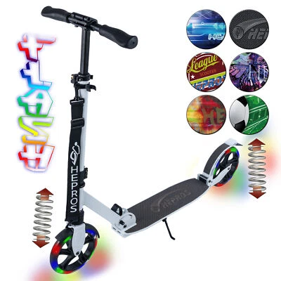 Hepros Fully Flash Scooter 200mm LED Leuchträder Cityroller Erwachsene Weiß - Bild 1 von 4