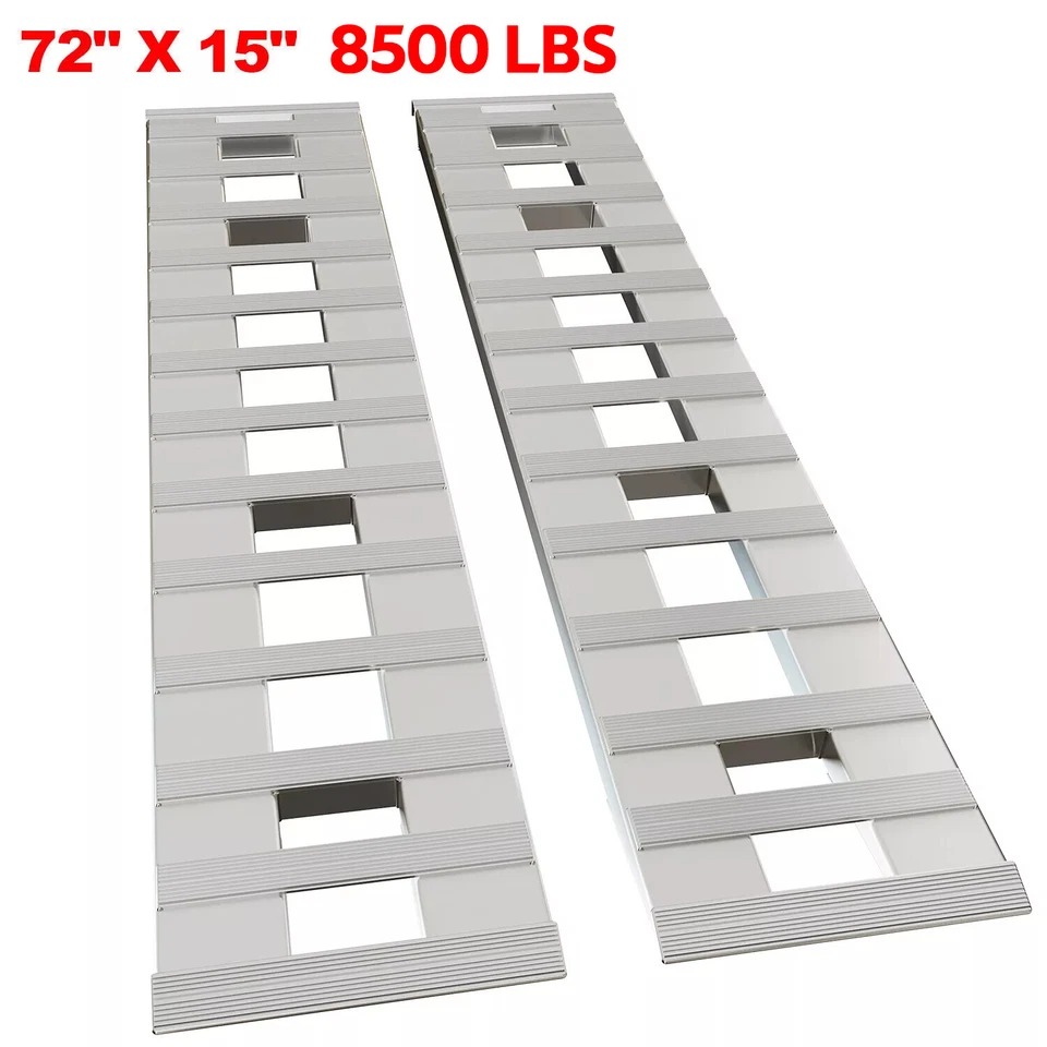 72" X 15" 8500 LBS ALUMINUM Hook Ramp CAR TRUCK TRAILER Auto Hauler Pair 6FT - Image 1 of 4