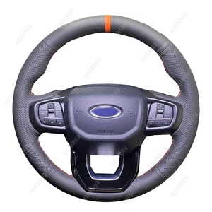 Black Leather Steering Wheel Stitch on Wrap Cover For Ford Ranger 2022-2023 - Picture 1 of 12