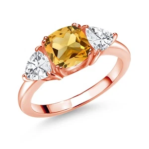 18K Rose Gold Plated Silver Citrine and Zirconia 3 Stone Engagement Ring For - Picture 1 of 18