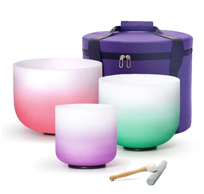 Gradient Set of 3pcs 8"G 10 "E 12 "C Chakra Meditation Crystal Singing Bowls - Image 1 of 4