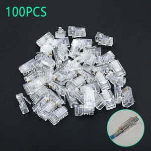 100* RJ45 Network Modular Plug 8P8C CAT5e Cable Connector End Pass Through C - Photo 1/7