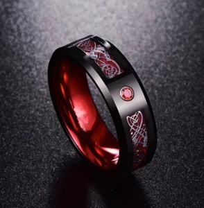 Herren Wolfram Ring mit Kohlefaser Gr. (11) mm schwarz und rot Band Schmuck - Bild 1 von 1