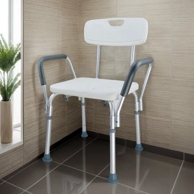Shower Chair Bath Bench Seat Stool with Back Arms Adjustable Height Non-Slip - image 1 of 4