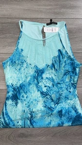 Blusa sin mangas mediana del mercado negro de la Casa Blanca azul con cuello de ganchillo ¡Nueva! - Imagen 1 de 6