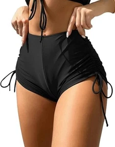 Women's Solid Ruched Drawstring Swim Shorts ! - Picture 1 of 5