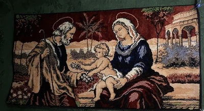 Vtg Velvet Tapestry Holy Family Mary Baby Jesus Joseph Wall Hanging Table Runner - Image 1 of 4